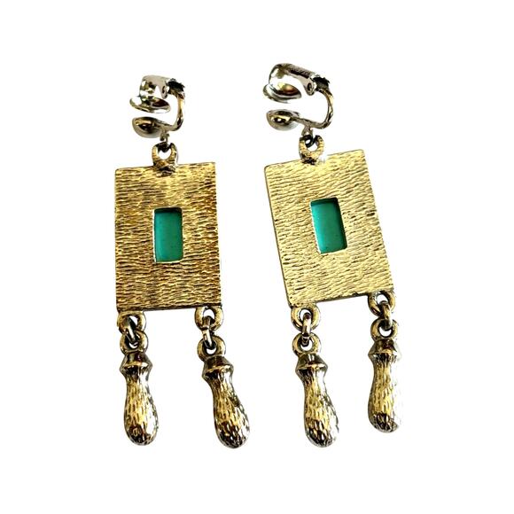 Vintage Sarah Coventry clip on earrings silver & blue southwestern drop dangles - Picture 7 of 7